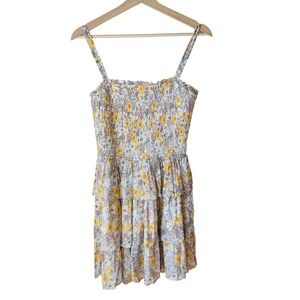 Band of Gypsies BOG Collective Floral Smocked Tiered Mini Dress Yellow Small NWT